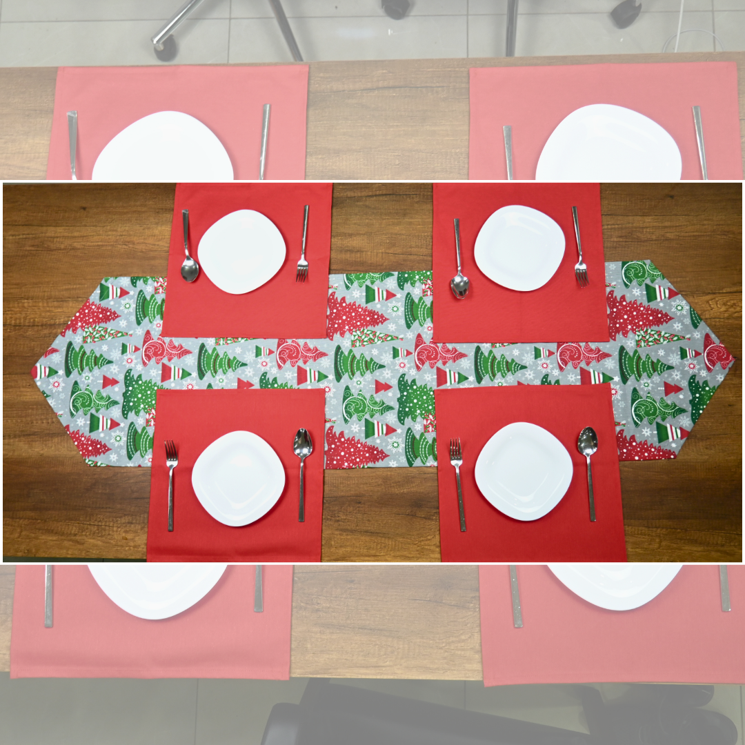 Yılbaşı Konseptli Kırmızı Peçeteli Runner Takım