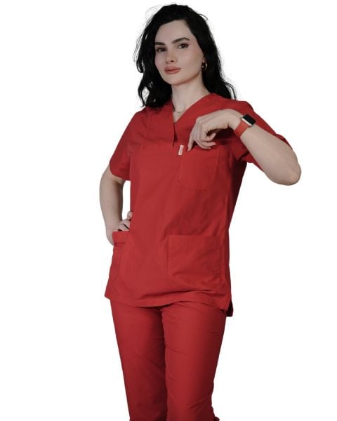 Kırmızı Kadın Kısa Kol Cerrahi Forma