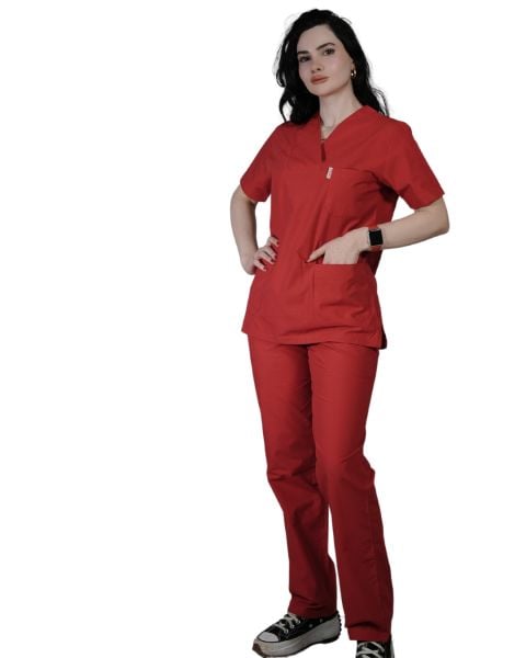 Kırmızı Kadın Kısa Kol Cerrahi Forma