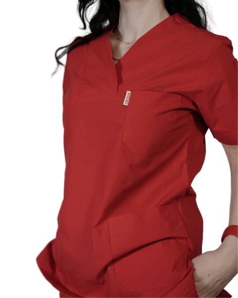Kırmızı Kadın Kısa Kol Cerrahi Forma