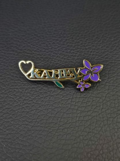 KAHEV Altın Rengi Broş Mor Çiçek
