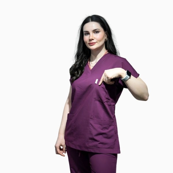 Mürdüm Yarasa Kol Kadın Cerrahi Forma