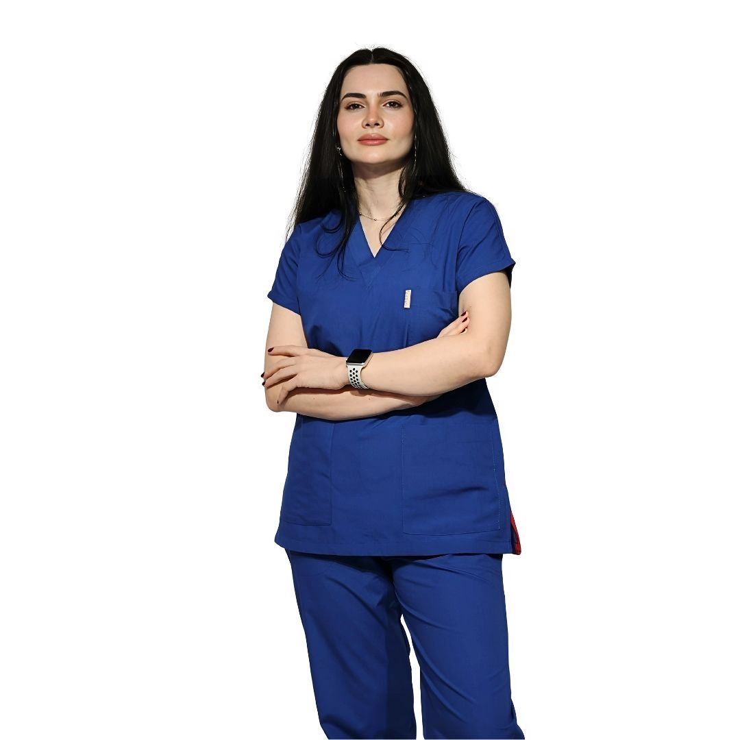 Saks Mavisi Yarasa Kol Kadın Cerrahi Forma