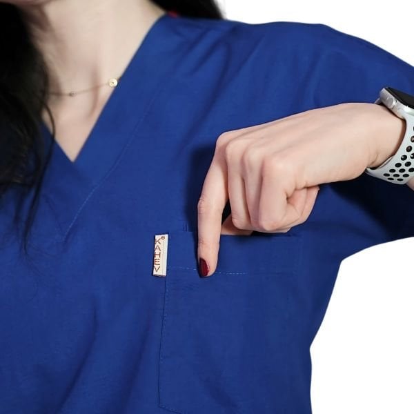 Saks Mavisi Yarasa Kol Kadın Cerrahi Forma