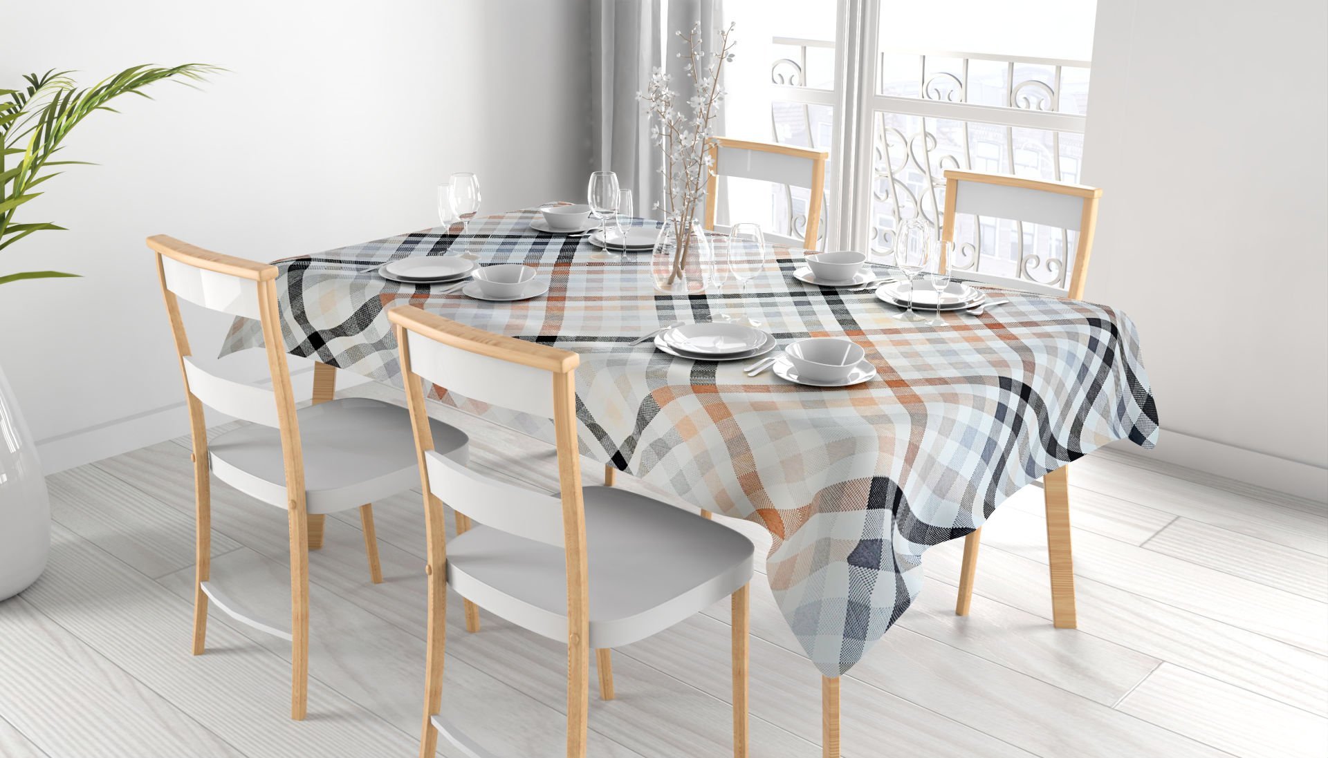 Siyah Kareli Masa Örtüsü