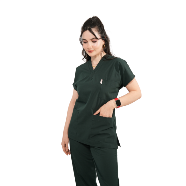 Koyu Yeşil Yarasa Kol Kadın Cerrahi Forma