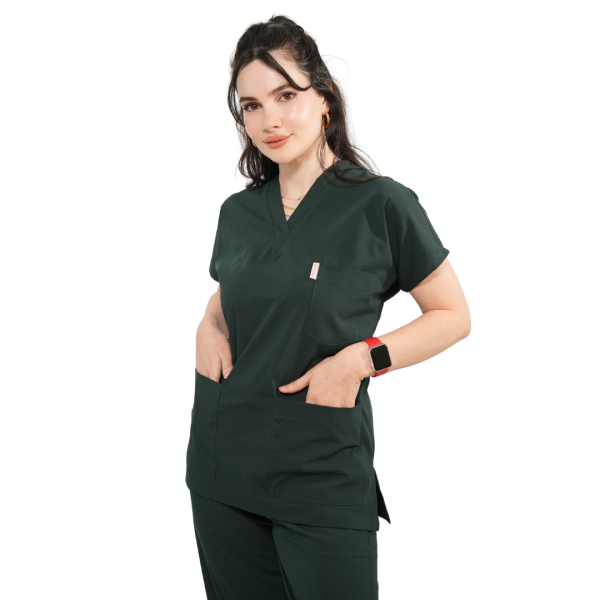 Koyu Yeşil Yarasa Kol Kadın Cerrahi Forma