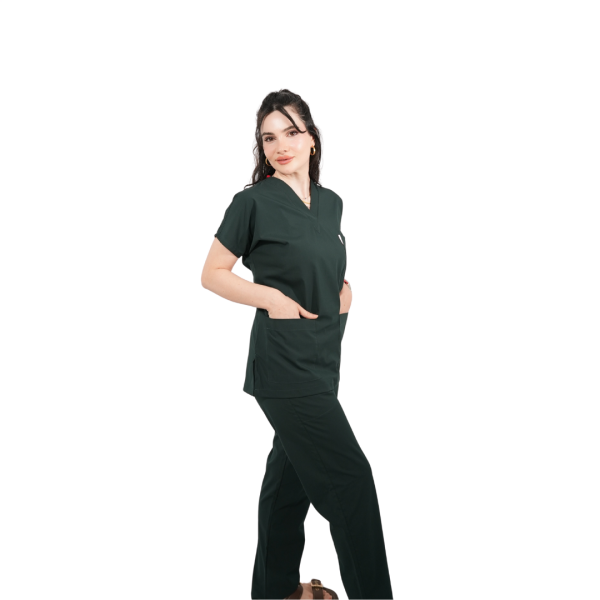 Koyu Yeşil Yarasa Kol Kadın Cerrahi Forma