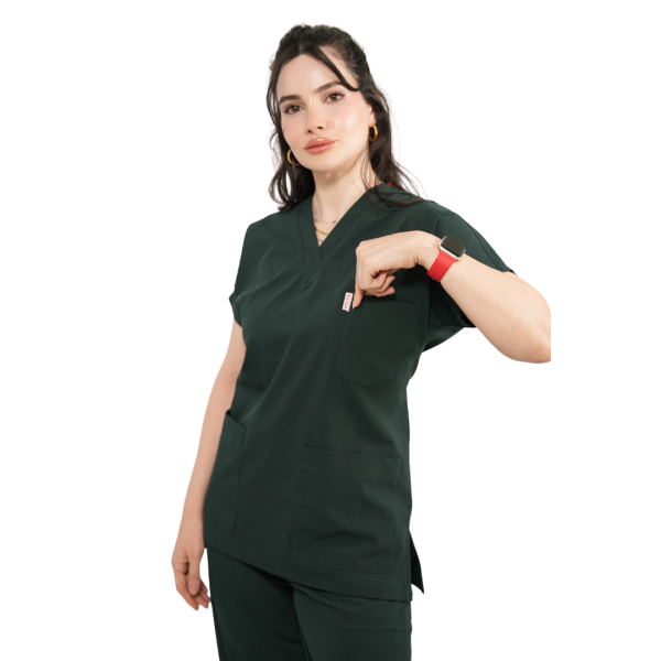 Koyu Yeşil Yarasa Kol Kadın Cerrahi Forma