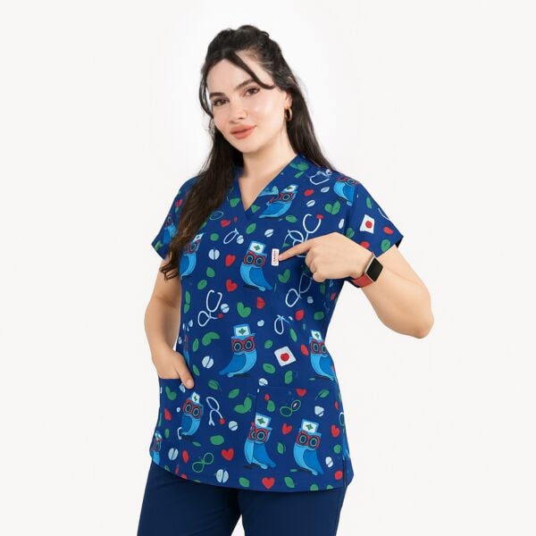 Baykuş Desenli Tek Üst Kadın Forma